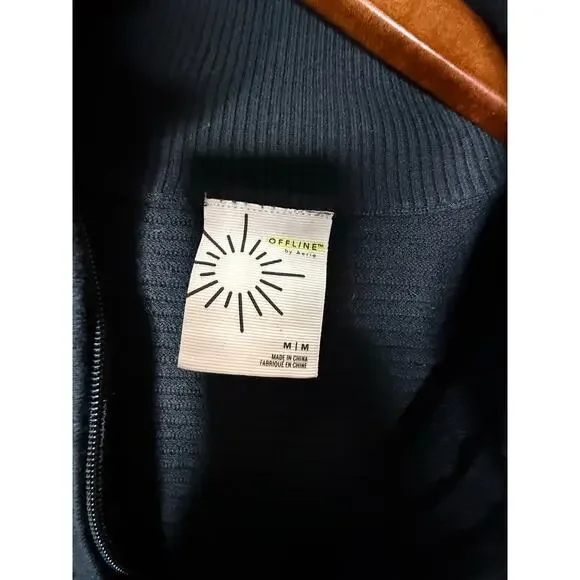 Offline by Aerie Ribbed Quarter Zip Long Sleeve Oversized Knit Black Medium - Picture 7 of 8